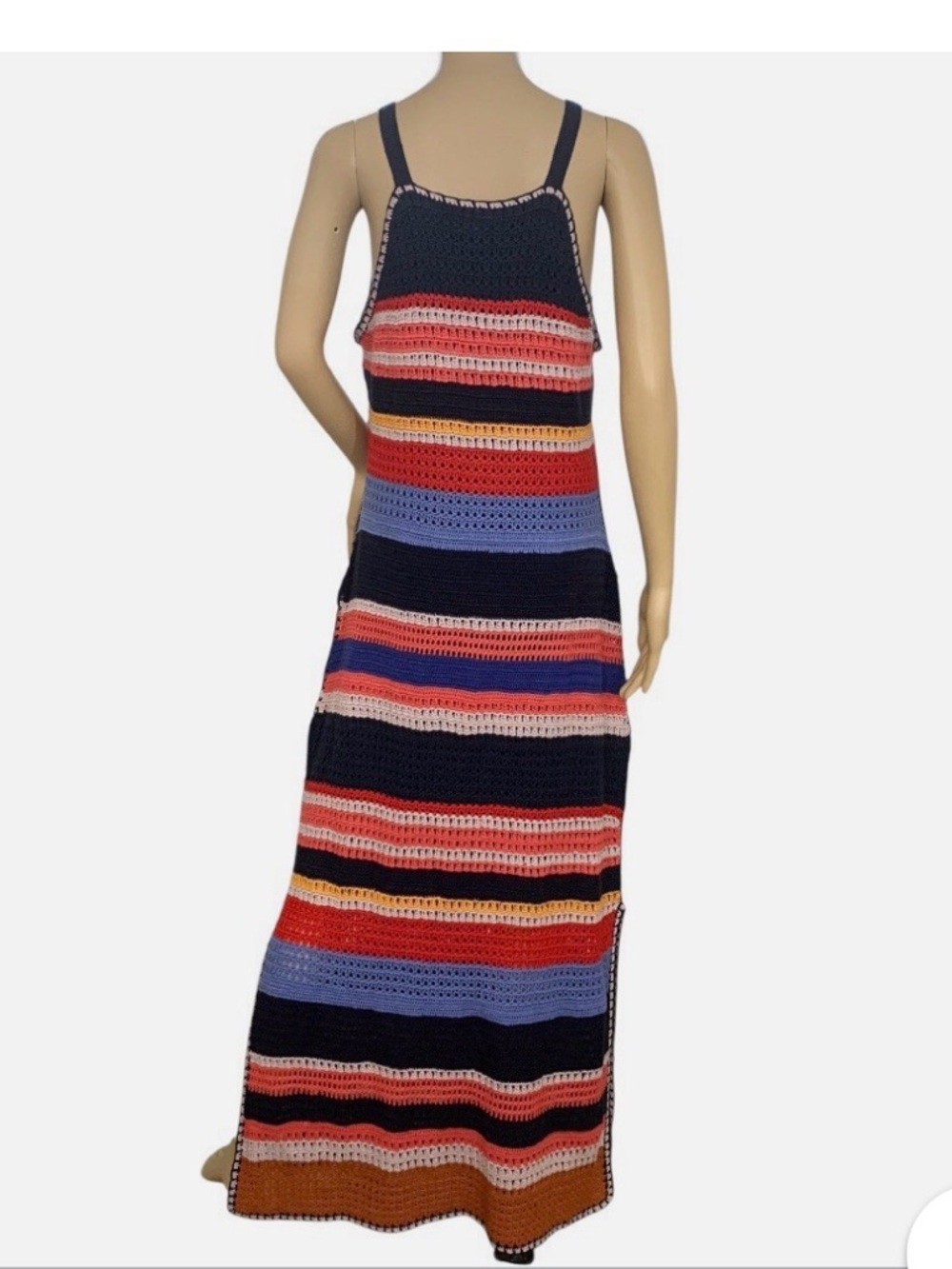 Betsey Johnson Navy, Red & Blue Striped Crochet Maxi Dress